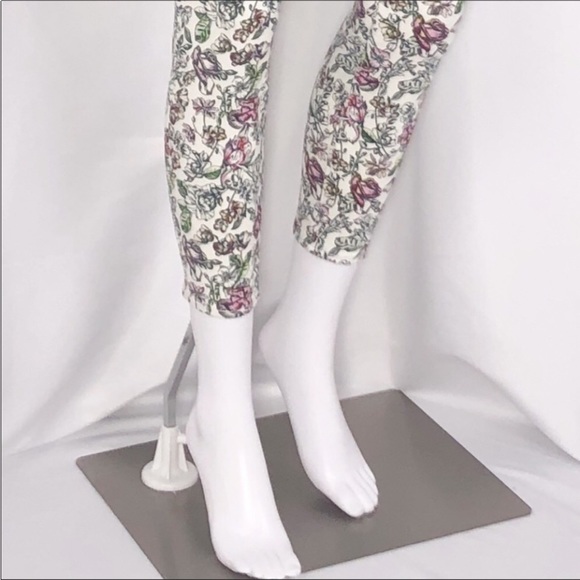 L’Agence Cream Floral Print Margot Skinny Cropped Jeans Sz25 Zip Fly ButtonClose - Picture 15 of 16